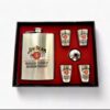 JIM BEAM HIP FLASK AND SHORT GLASS SET STAINESS STEEL