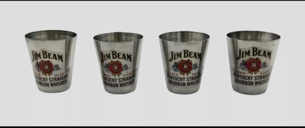 img_0937 JIM BEAM HIP FLASK AND SHORT GLASS SET STAINESS STEEL