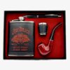 JIM BEAM HIP FLASK,SHORT GLASS,PIPE AND PEN GIFT SET STAINLESS STEEL
