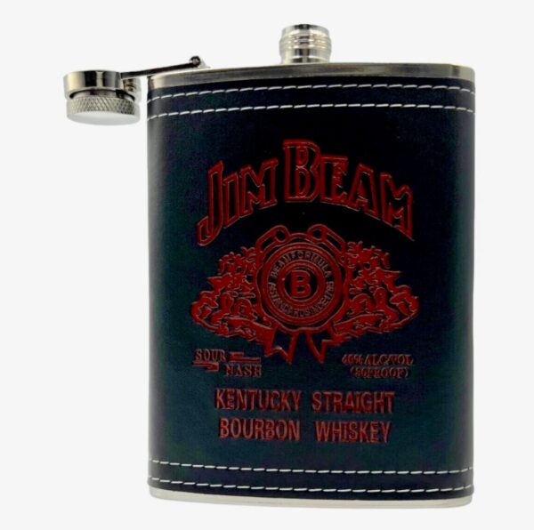 img_0941 JIM BEAM HIP FLASK,SHORT GLASS,PIPE AND PEN GIFT SET STAINLESS STEEL