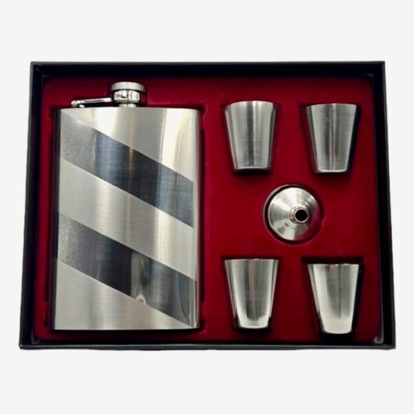 SILVER HIP FLASK AND SHORT GLASS GIFT SET STAINLESS STEEL
