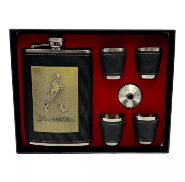 img_0967 JOHNNIE WALKER HIP FLASK AND SHORT GLASS GIFT SET STAINLESS STEEL LEATHER