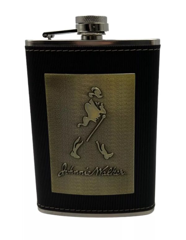 img_0969 JOHNNIE WALKER HIP FLASK AND SHORT GLASS GIFT SET STAINLESS STEEL LEATHER