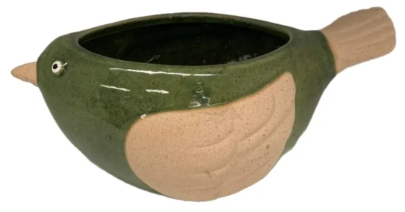 STONEWARE BIRD POT