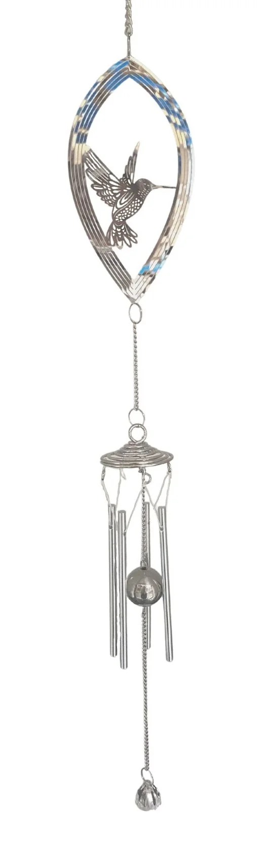 HUMMINGBIRD OVAL WINDCHIME - SILVER