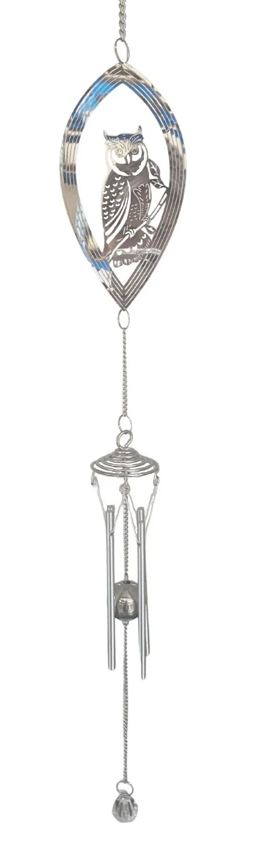 OWL OVAL WINDCHIME - SILVER