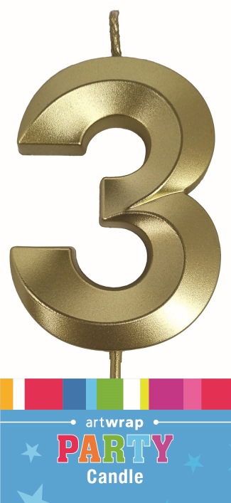 CANDLE SINGLE NUMBER METALLIC GOLD 3