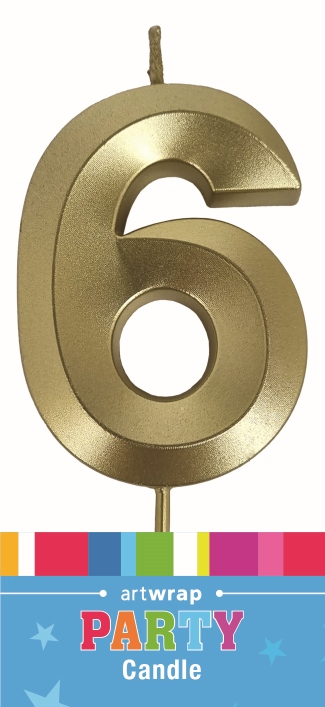 CANDLE SINGLE NUMBER METALLIC GOLD 6