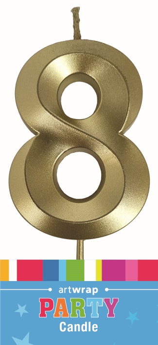 CANDLE SINGLE NUMBER METALLIC GOLD 8