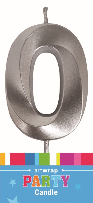 CANDLE SINGLE NUMBER METALLIC SILVER 0
