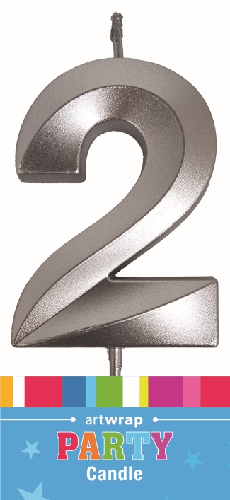 CANDLE SINGLE NUMBER METALLIC SILVER 2