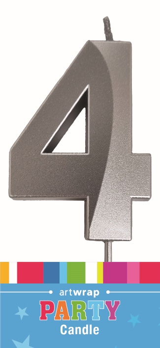 CANDLE SINGLE NUMBER METALLIC SILVER 4