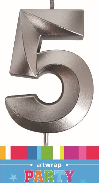 E10120.jpg CANDLE SINGLE NUMBER METALLIC SILVER 5