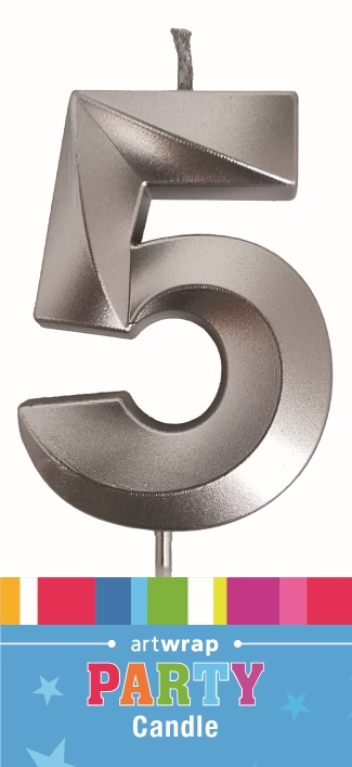 CANDLE SINGLE NUMBER METALLIC SILVER 5