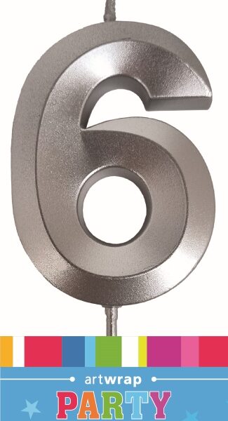 E10121.jpg CANDLE SINGLE NUMBER METALLIC SILVER 6