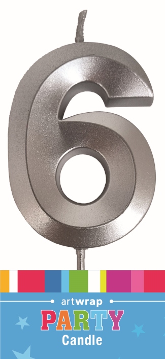 CANDLE SINGLE NUMBER METALLIC SILVER 6