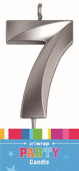 CANDLE SINGLE NUMBER METALLIC SILVER 7