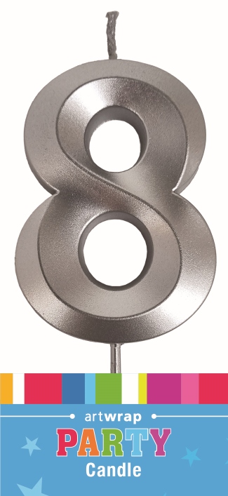 CANDLE SINGLE NUMBER METALLIC SILVER 8