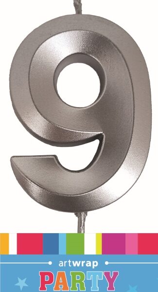E10124.jpg CANDLE SINGLE NUMBER METALLIC SILVER 9