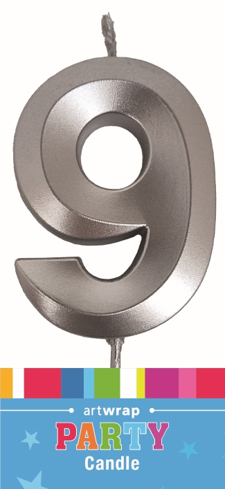 CANDLE SINGLE NUMBER METALLIC SILVER 9