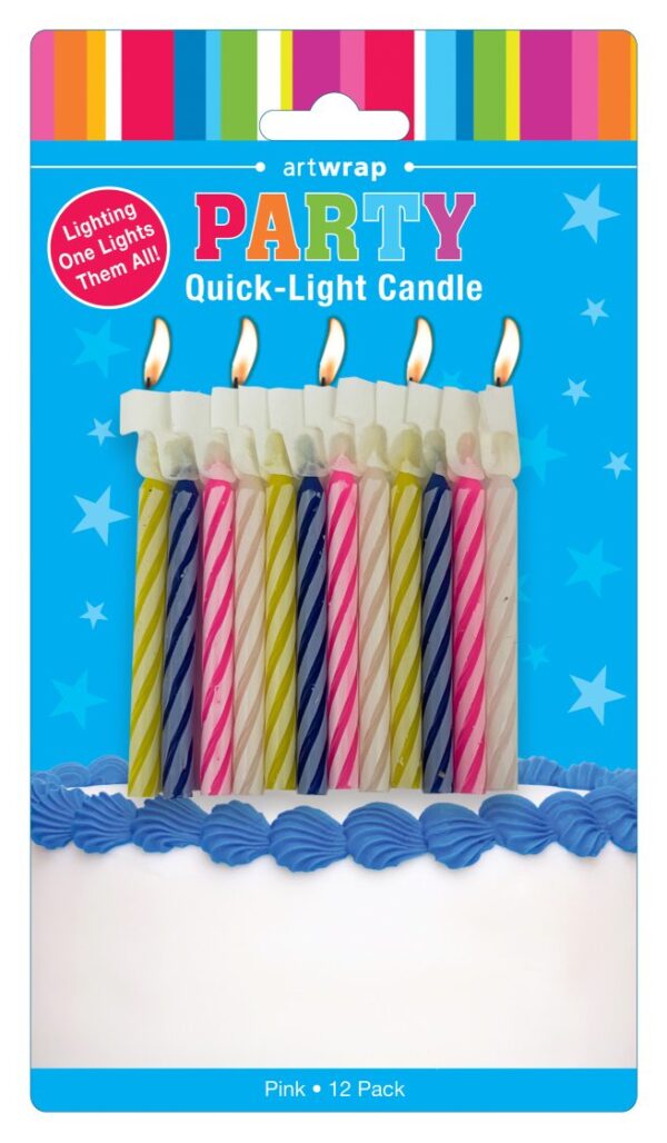 CANDLE QUICK LIGHT 12PK PINK ASSORTED
