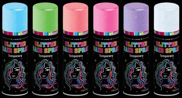 HAIRSPRAY GLITTER 150ML 6PC SRT ASSORTED