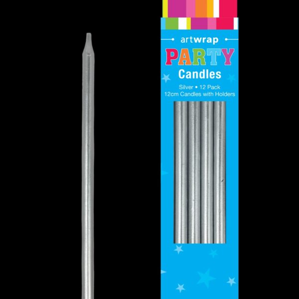 E11789.jpg CANDLE 12PK 12CM TAPER SILVER