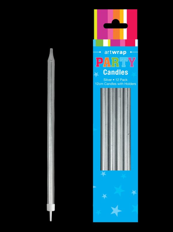 CANDLE 12PK 12CM TAPER SILVER