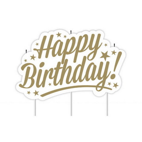 E3597 LGE GOLD Happy Bday CANDLE LARGE HAPPY BIRTHDAY GOLD