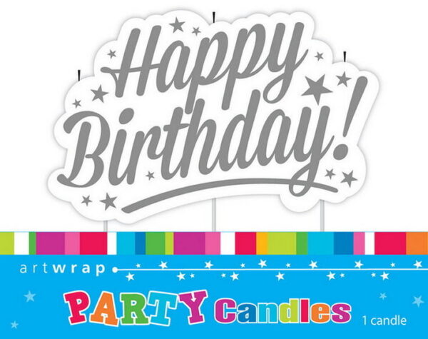 CANDLE LARGE HAPPY BIRTHDAY SILVER