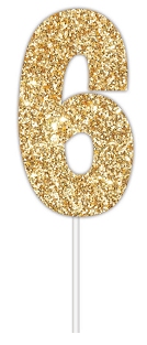 E4091.jpg CAKE TOPPER NUMBER GLITTER GOLD 6