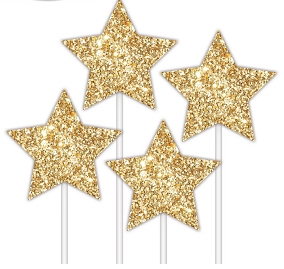 E4095.jpg CAKE TOPPER 4PK GLITTER STARS GOLD