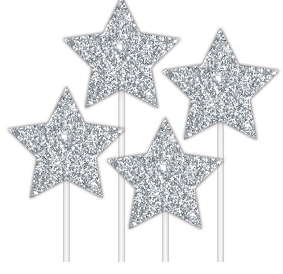 E4106.jpg CAKE TOPPER 4PK GLITTER STARS SILVER
