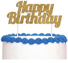 E4108.jpg CAKE TOPPER 1PK GLITTER GOLD BIRTHDAY