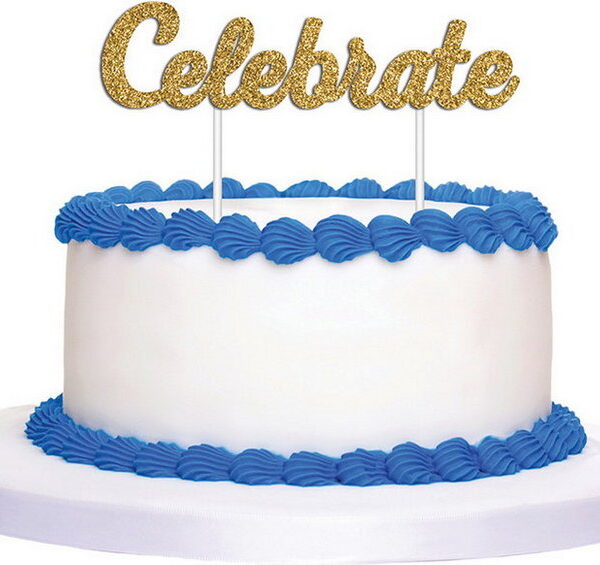 E4111.jpg CAKE TOPPER 1PK GLITTER GOLD CELEBRATE