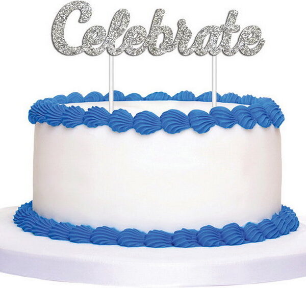 E4112.jpg CAKE TOPPER 1PK GLITTER SILVER CELEBRATE