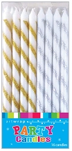 E4177.jpg CANDLE 16PK 12CM GLITTER SILVER GOLD