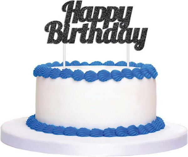CAKE TOPPER GLITTER BLACK BIRTHDAY