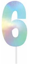 CAKE TOPPER NUMBER IRIDESCENT 6
