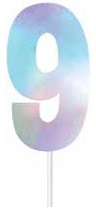 CAKE TOPPER NUMBER IRIDESCENT 9