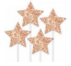 CAKE TOPPER STARS 4PK ROSE GOLD