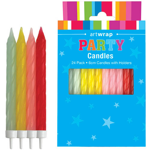 E8789.jpg CANDLE 24PK 6CM SPIRAL PASTEL RAINBOW