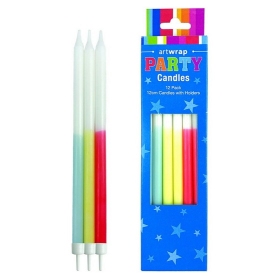 E8799.jpg CANDLE 12PK 12CM HALF DIP RAINBOW