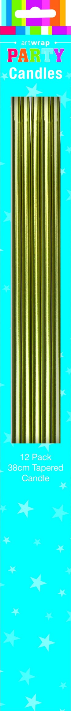 CANDLE 12PK 38CM TAPERED GOLD