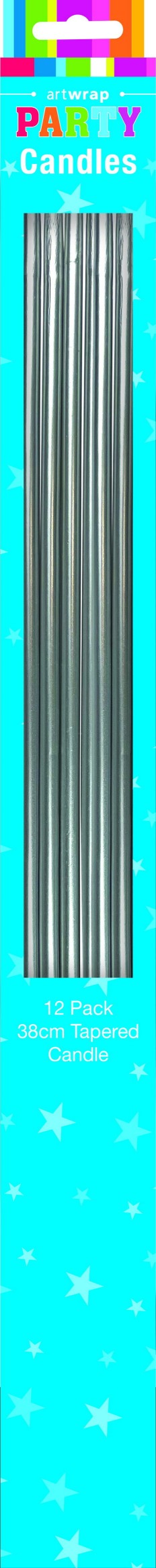 CANDLE 12PK 38CM TAPERED SILVER