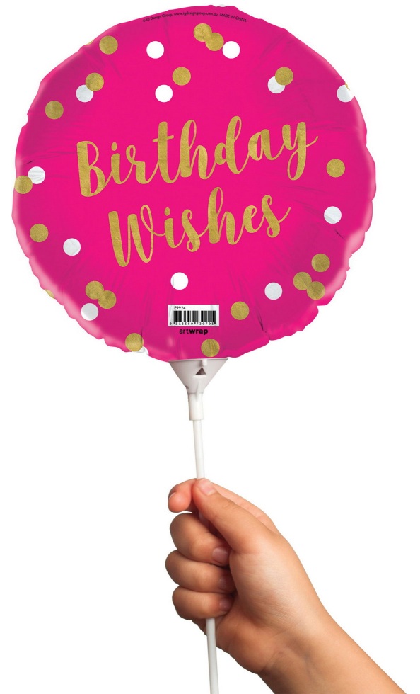 BALLOON FOIL 22CM WITH STICK BIRTHDAY GIRL