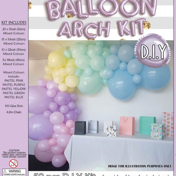 PAR9064.jpg PASTEL RAINBOW BALLOON ARCH KIT 50PCS 1/40