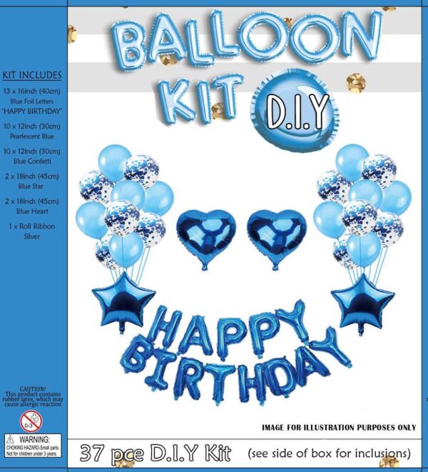 BLUE BIRTHDAY BALLOON KIT 37PCS 1/40