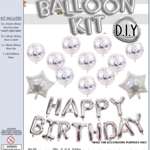 PAR9072.jpg SILVER BIRTHDAY BALLOON KIT 25PCS 1/120