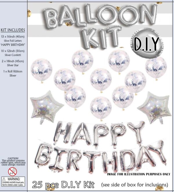 SILVER BIRTHDAY BALLOON KIT 25PCS 1/120